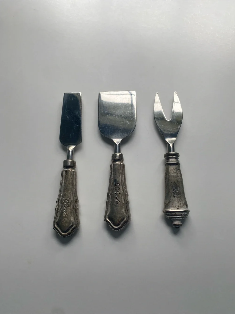Pottery Barn Silver Stainless Steel Cheese Serving Set with Ornate Handles